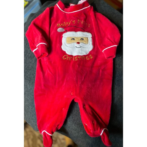 Baby's First Christmas 6-9M  Disney onesie and red velor sleep/play unisex baby - Picture 1 of 6
